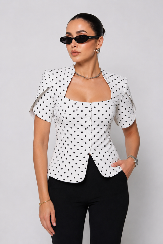 Polka Dot Sculpted Peplum Top