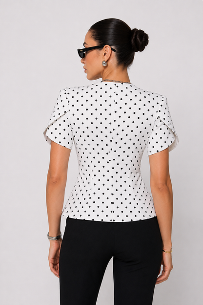 Polka Dot Sculpted Peplum Top