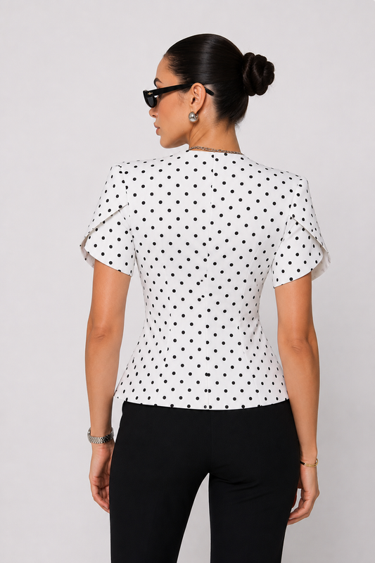Polka Dot Sculpted Peplum Top